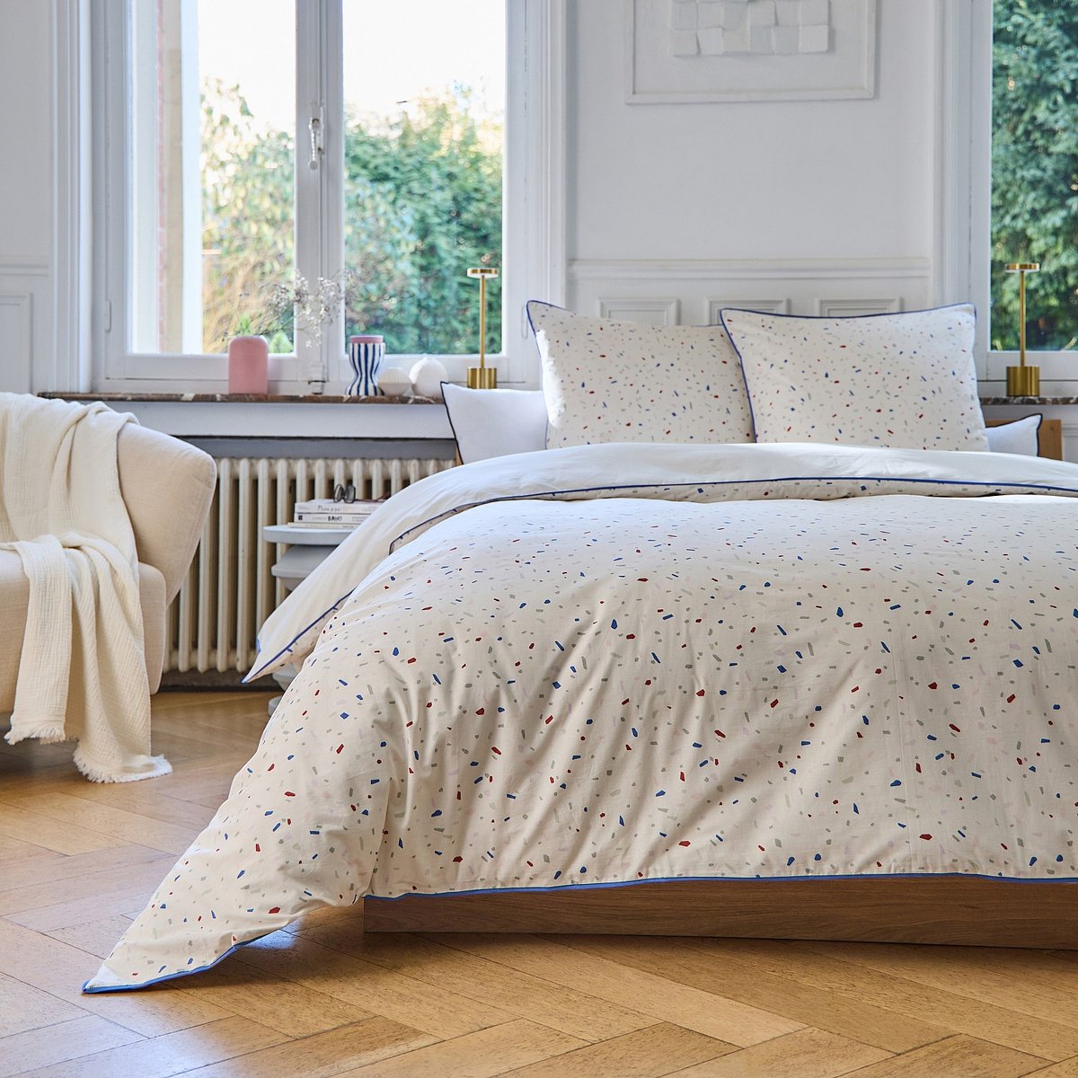 Parure de lit en percale de coton bio ARLETTE multicolore, HABITAT