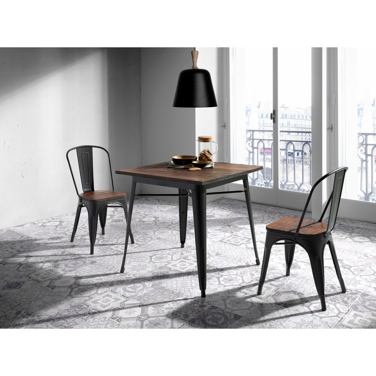 Table à manger en métal et BOIS, MEET graphite-noyer, HISPANOHOGAR