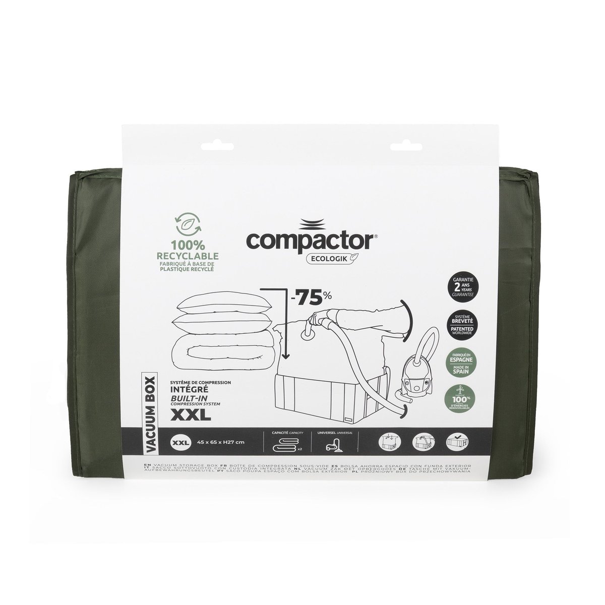 COMPACTOR - Housse de rangement sous vide ECOLOGIK - 65 x 45 x H.27 cm - Vert vert empire, COMPACTOR