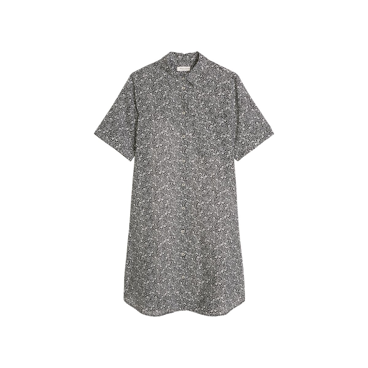 Robe chemisier loose en voile de coton imprimé noir, MARC O'POLO