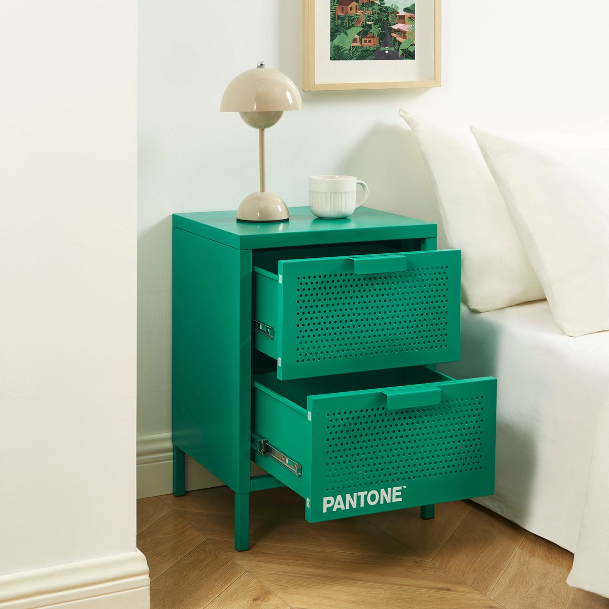 Table de chevet en acier emeraude / tcx 17-6030, PANTONE