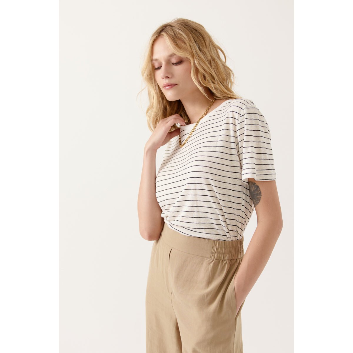 T-shirt à manches courtes col rond Coupe droite LENA cream, ARTLOVE
