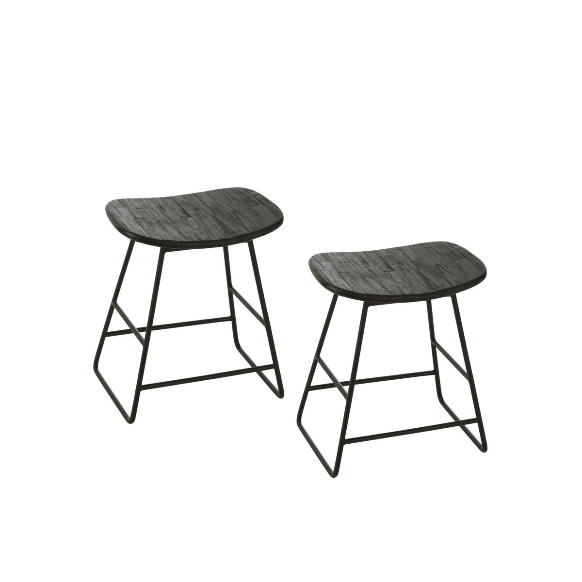 Tabourets en teck recyclé brossé et en métal (lot de 2) - DILI noir, HELLIN, DEPUIS 1862