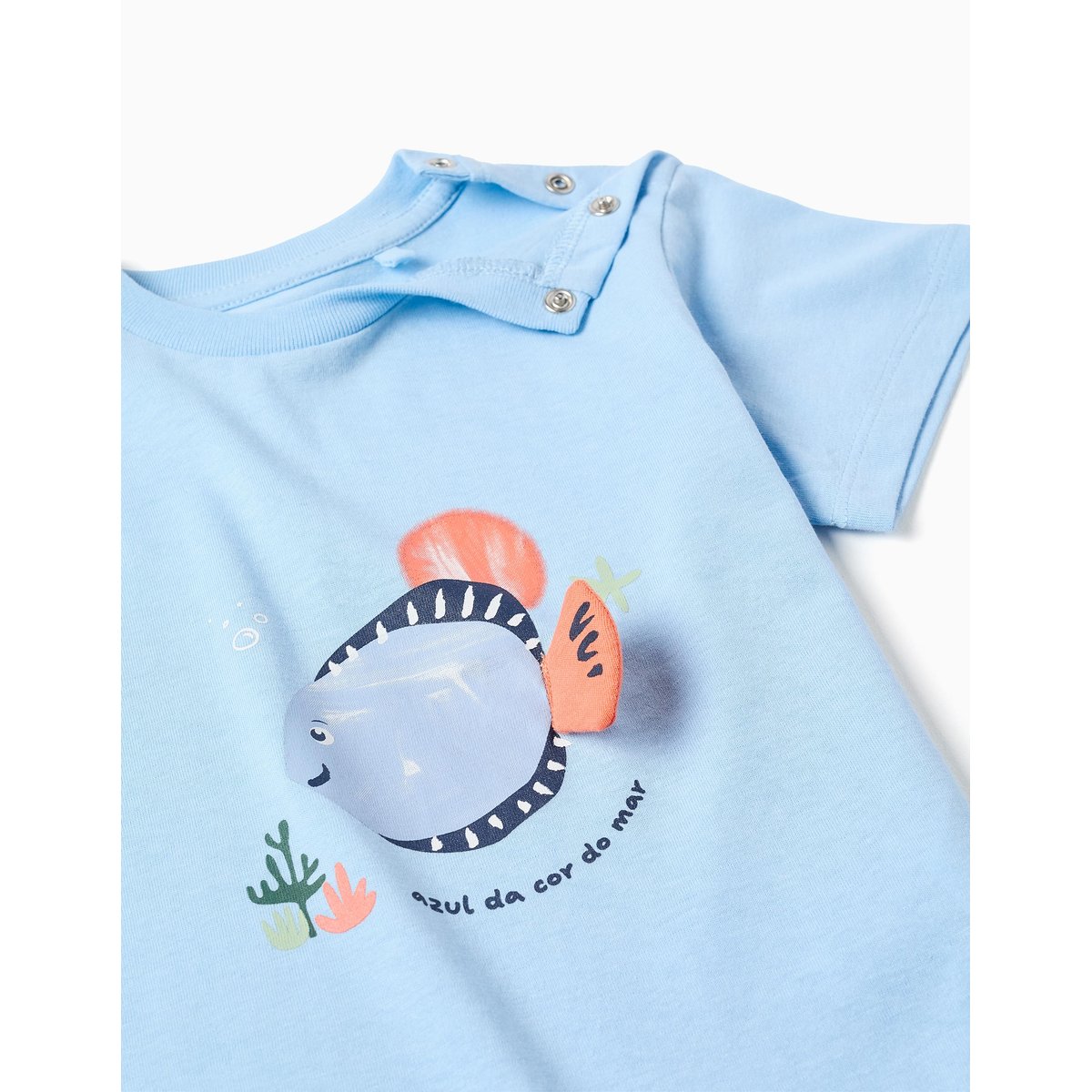 T-shirt en coton avec imprimé poisson 3D bleu clair, ZIPPY