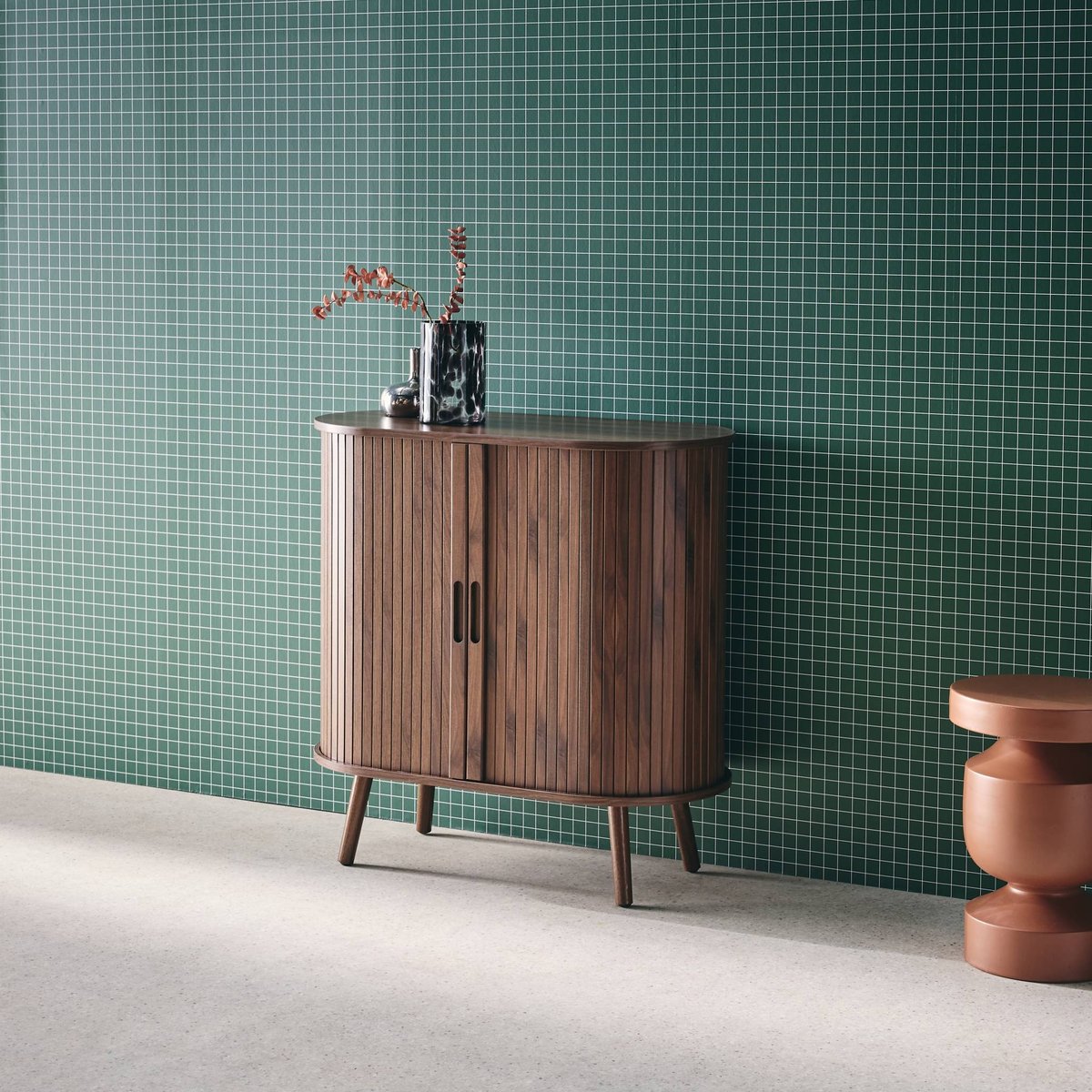 Buffet scandinave décor bois rainuré 2 portes coulissantes 80cm LEGACY naturel, SWEEEK