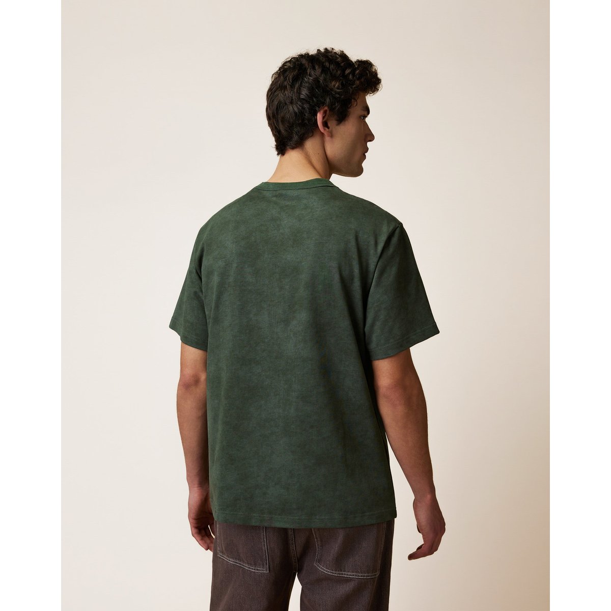 T-shirt en maille vert foncé chiné, FAGUO