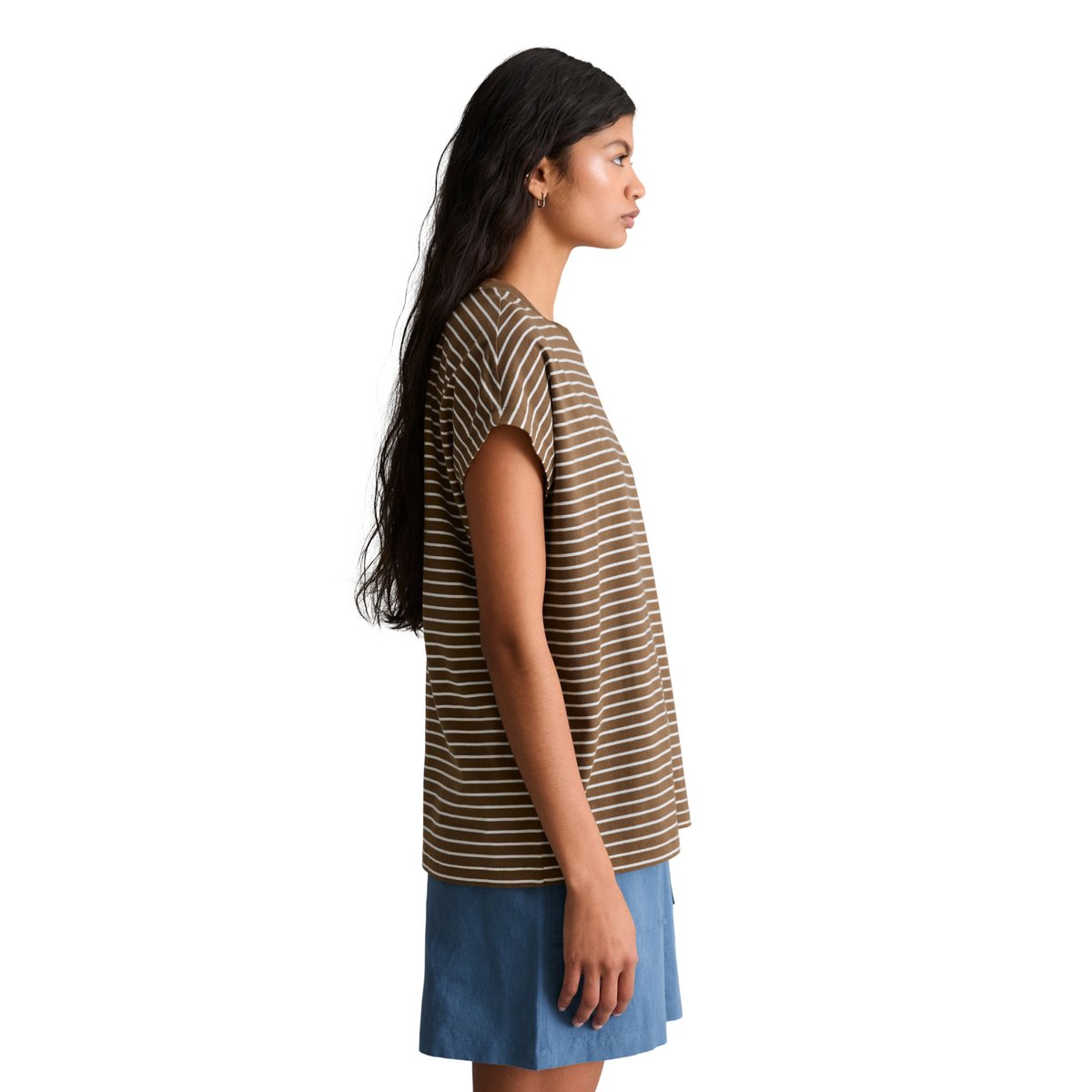 T-shirt à rayures relaxed en jersey simple de coton marron, MARC O’POLO DENIM