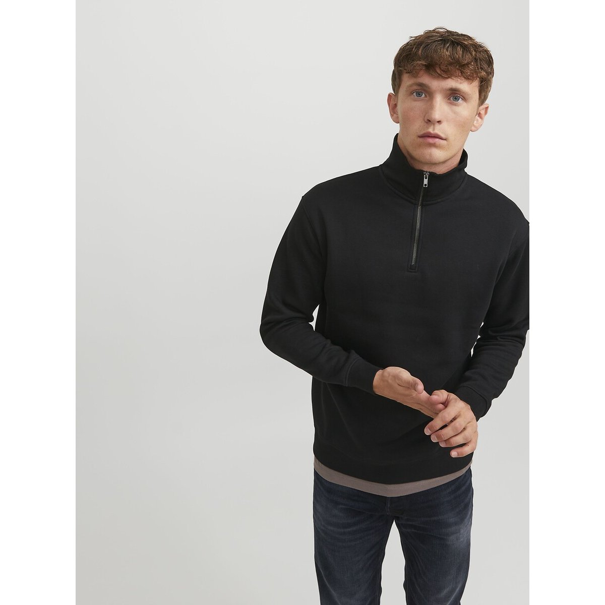 Sweat col demi-zippé noir, JACK & JONES