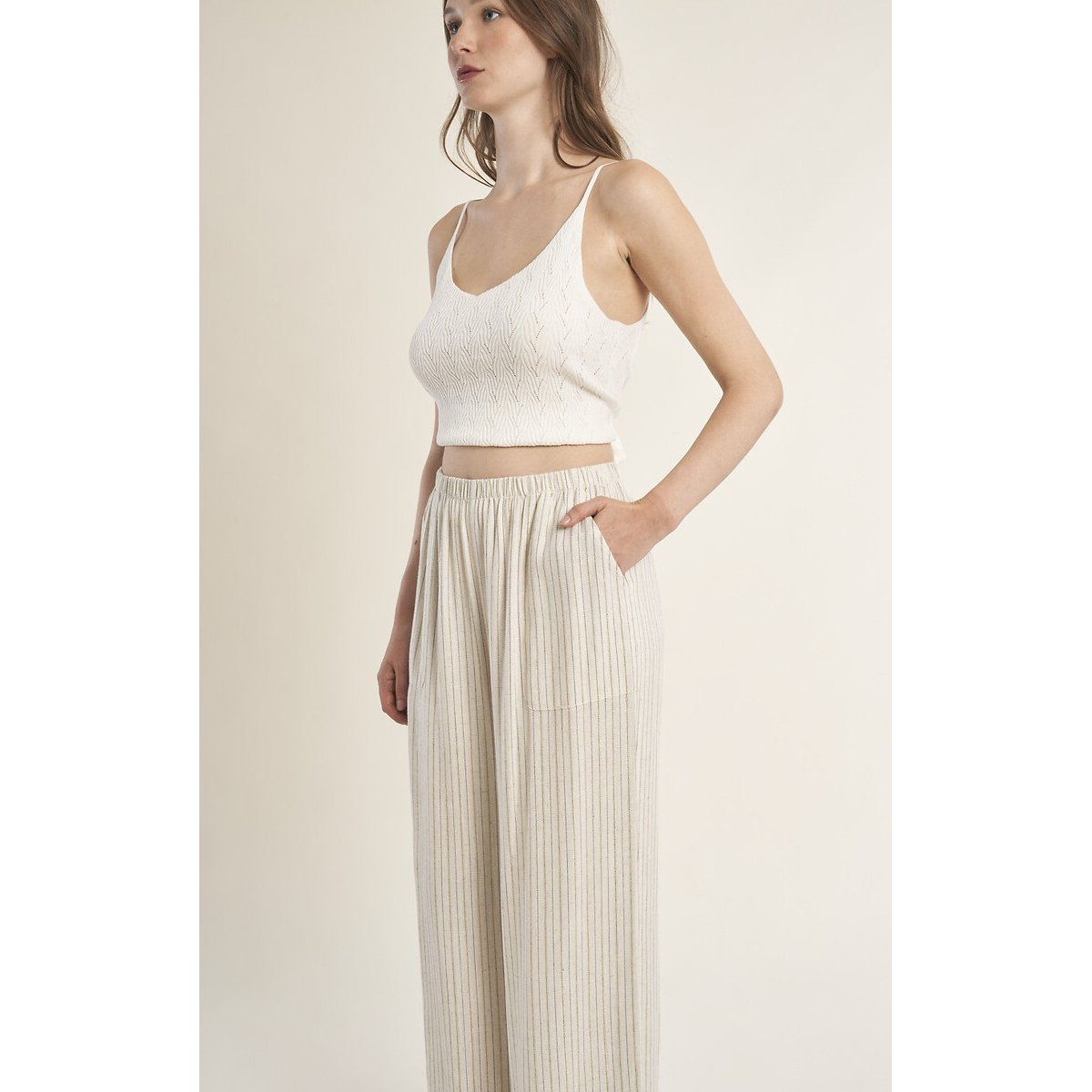 Pantaloni larghi a righe ecru , MOLLY BRACKEN