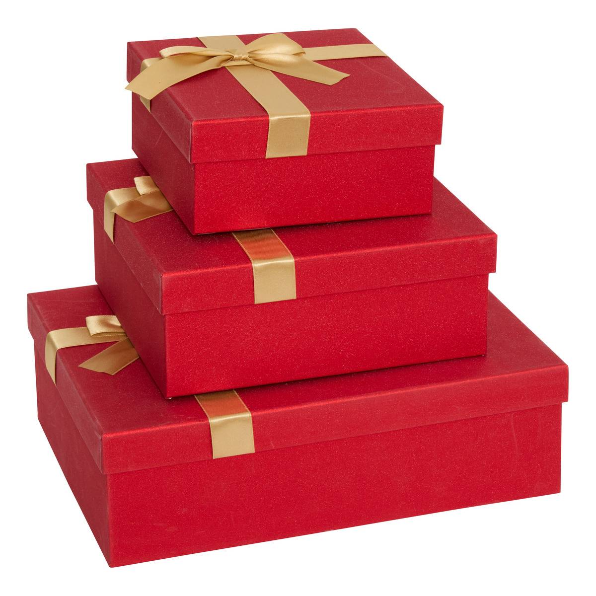 Lot de 3 boîtes cadeau de Noël rouges à nœud rouge, FEERIC LIGHTS & CHRISTMAS