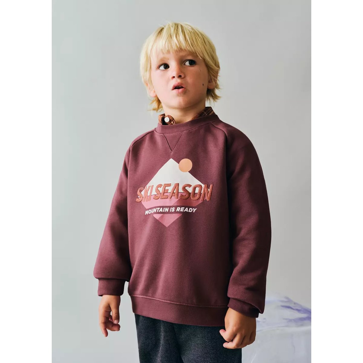 Sweat-shirt coton imprimé grenat, MANGO BABY