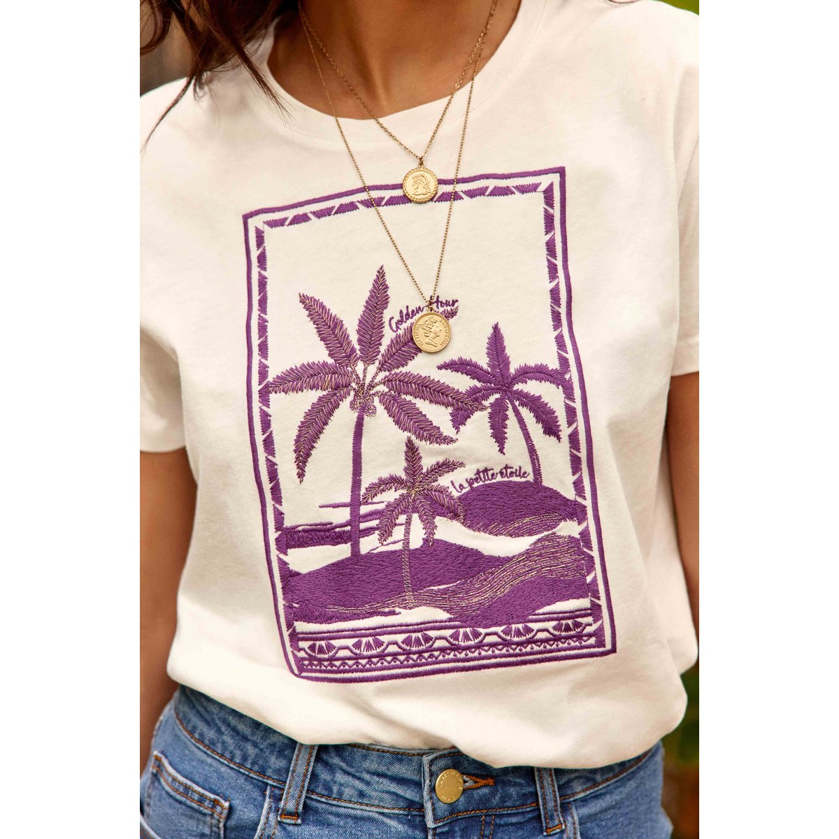 T-shirt manches courtes col rond imprimé motif devant TALMIER 11-ecru, LA PETITE ETOILE