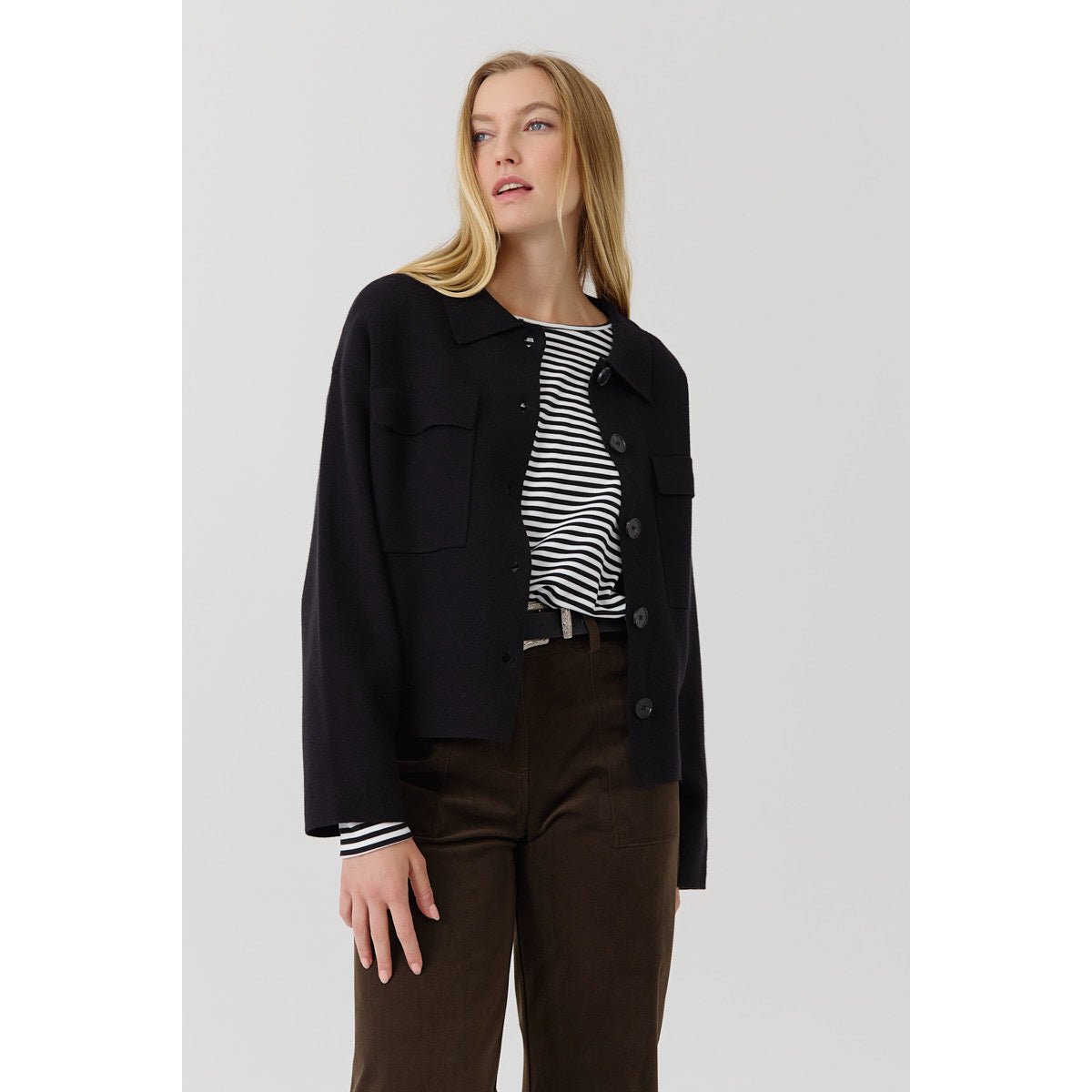 Cardigan à manches longues Chloee encolure ronde coupe droite black, ARTLOVE