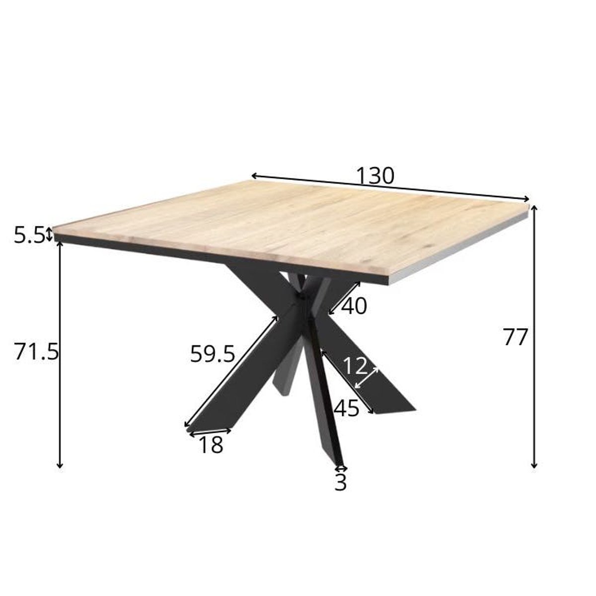 Table carrée extensible en chêne, pied métal PALERME chêne huilé, PIER IMPORT