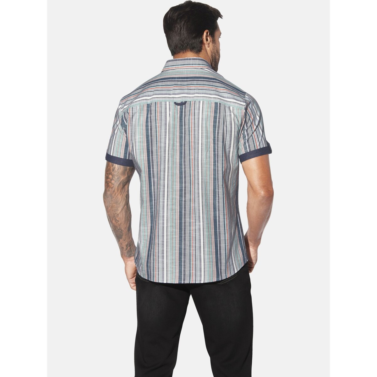Chemise à manches courtes NORSTAD petrole rayé, JAN VANDERSTORM