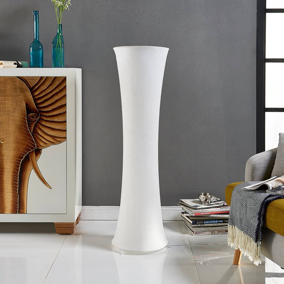 Lampadaire en textile moderne, Liana blanc, LINDBY