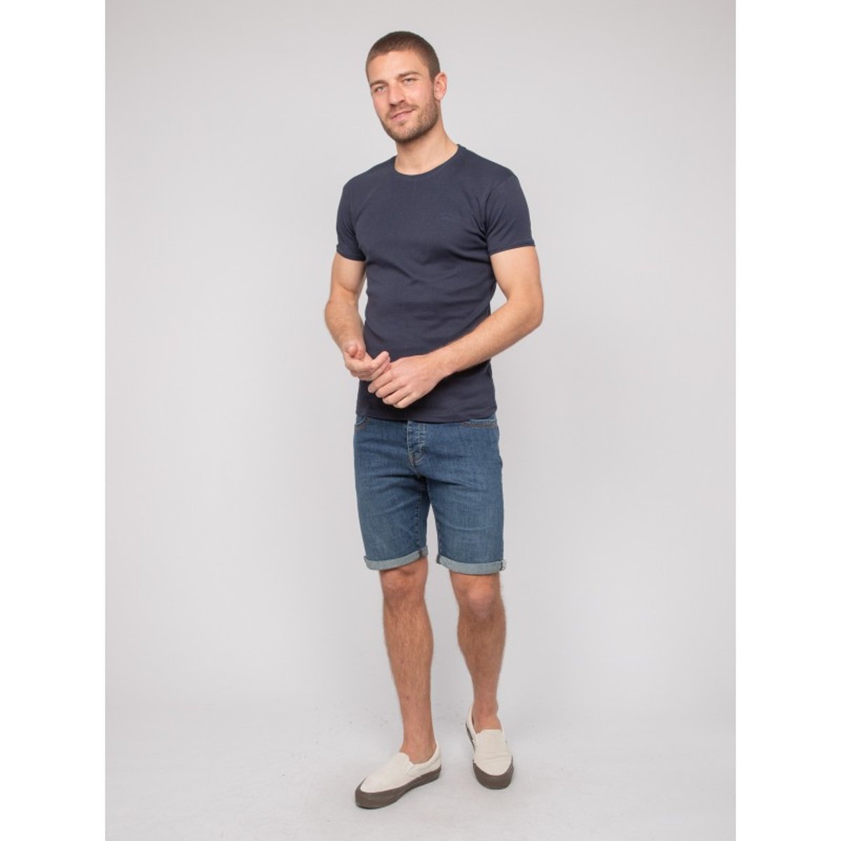 T Shirt Col Rond Coton Warlof bleu marine, RITCHIE