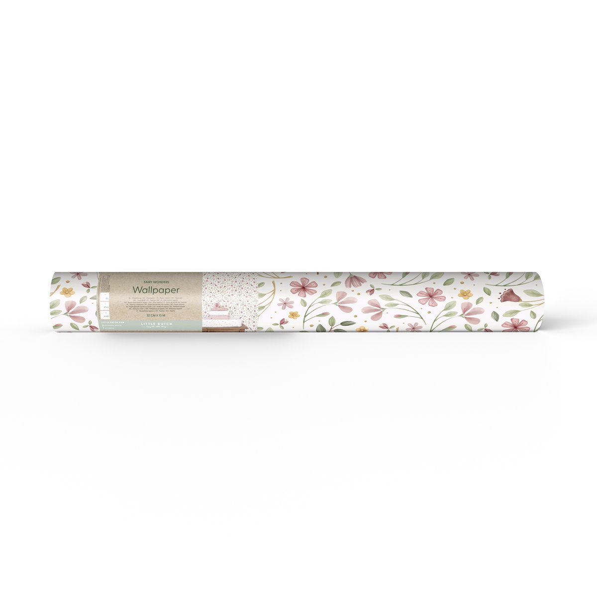 Papier peint pour enfant Farandole fleurie rose, vert, blanc, LITTLE DUTCH