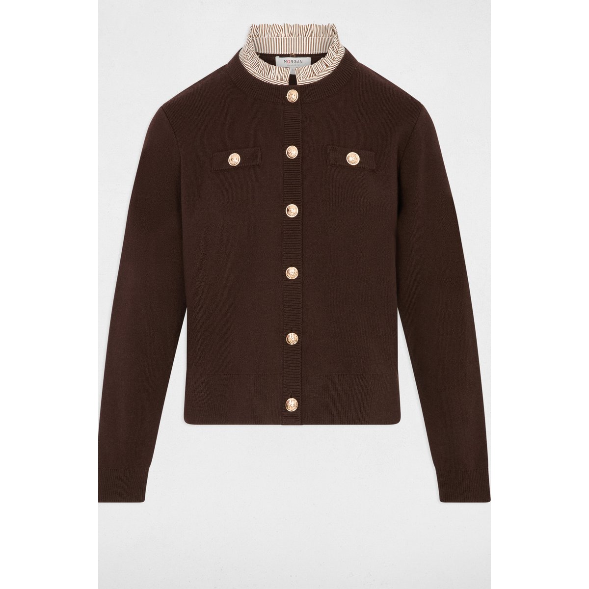 Gilet boutons bijoux marron foncé, MORGAN