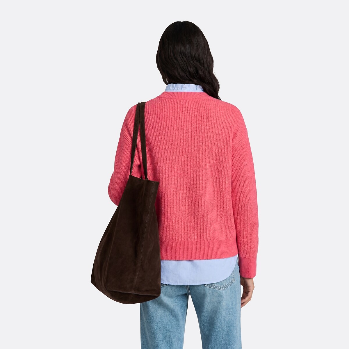 Fluffy Knit Oversized Crew Neck Jumper pink, LA REDOUTE COLLECTIONS
