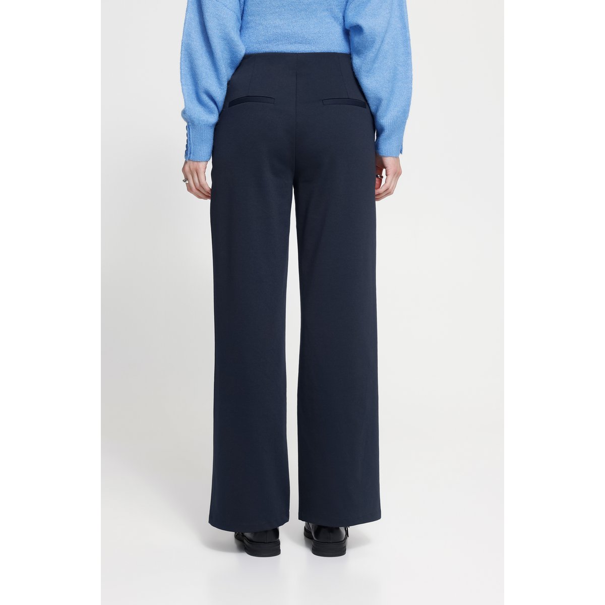 Pantalon jambe large, coupe droite, taille haute bleu total eclipse, ICHI