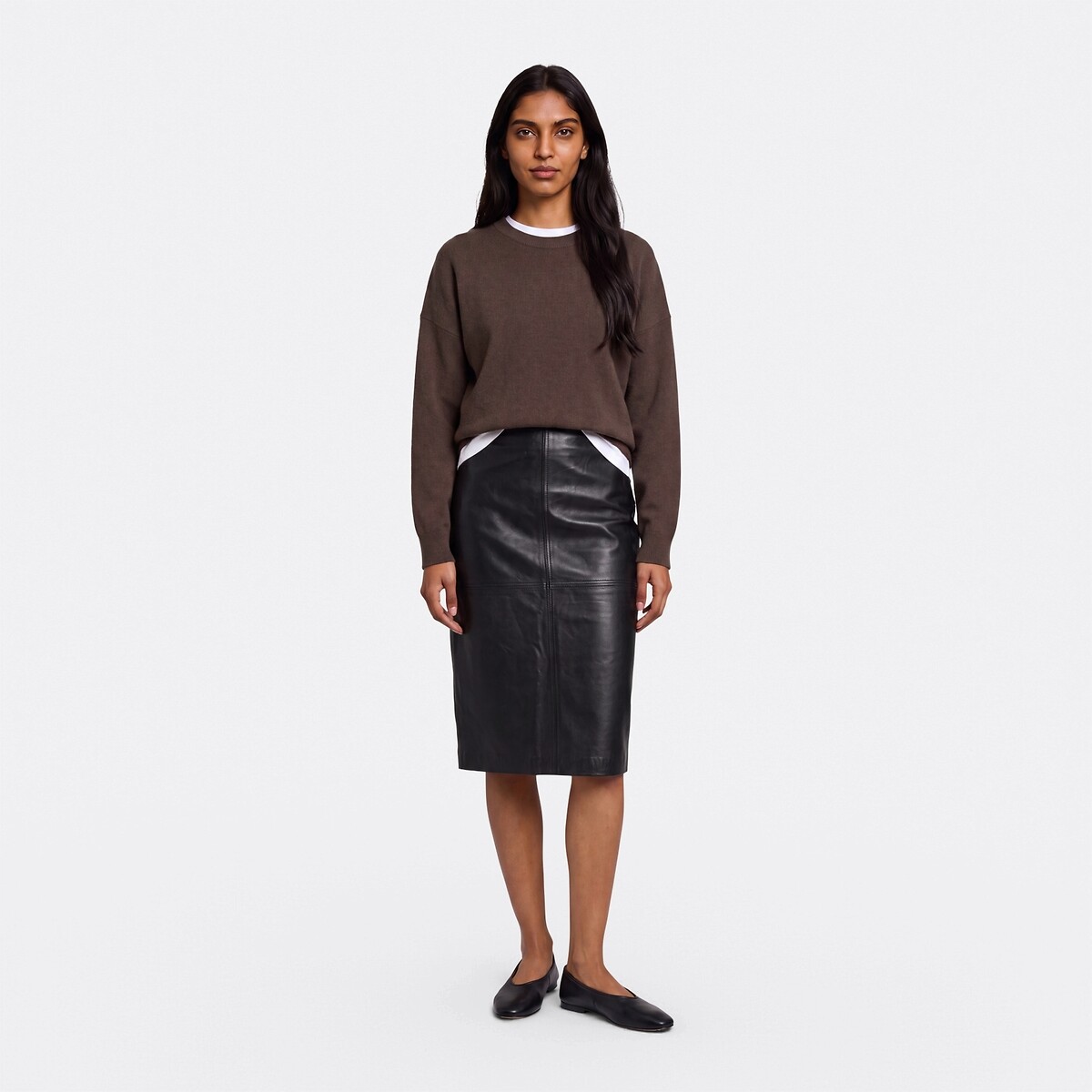 Gonna a tubino in montone, lunghezza midi nero , LA REDOUTE COLLECTIONS