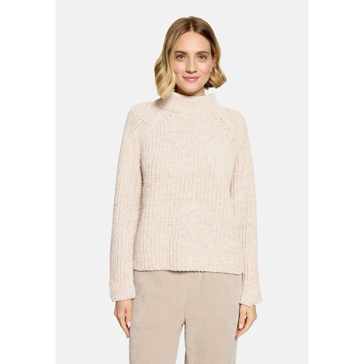 Pull-over en maille à col droit cream/green, CARTOON