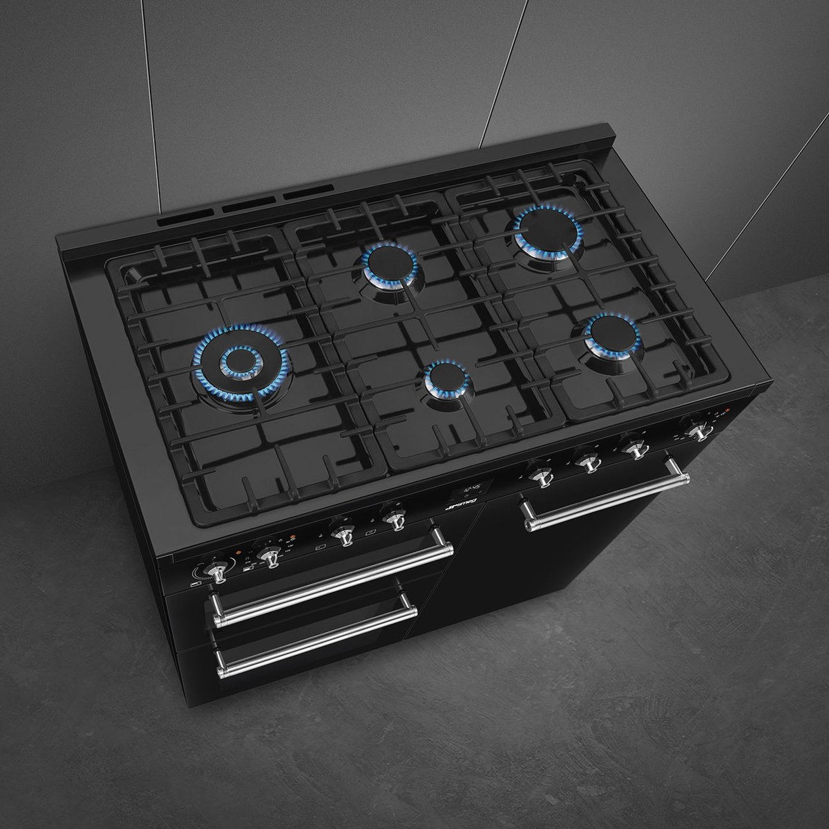 Piano de cuisson gaz 5 feux 100 cm noir noir brillant, SMEG