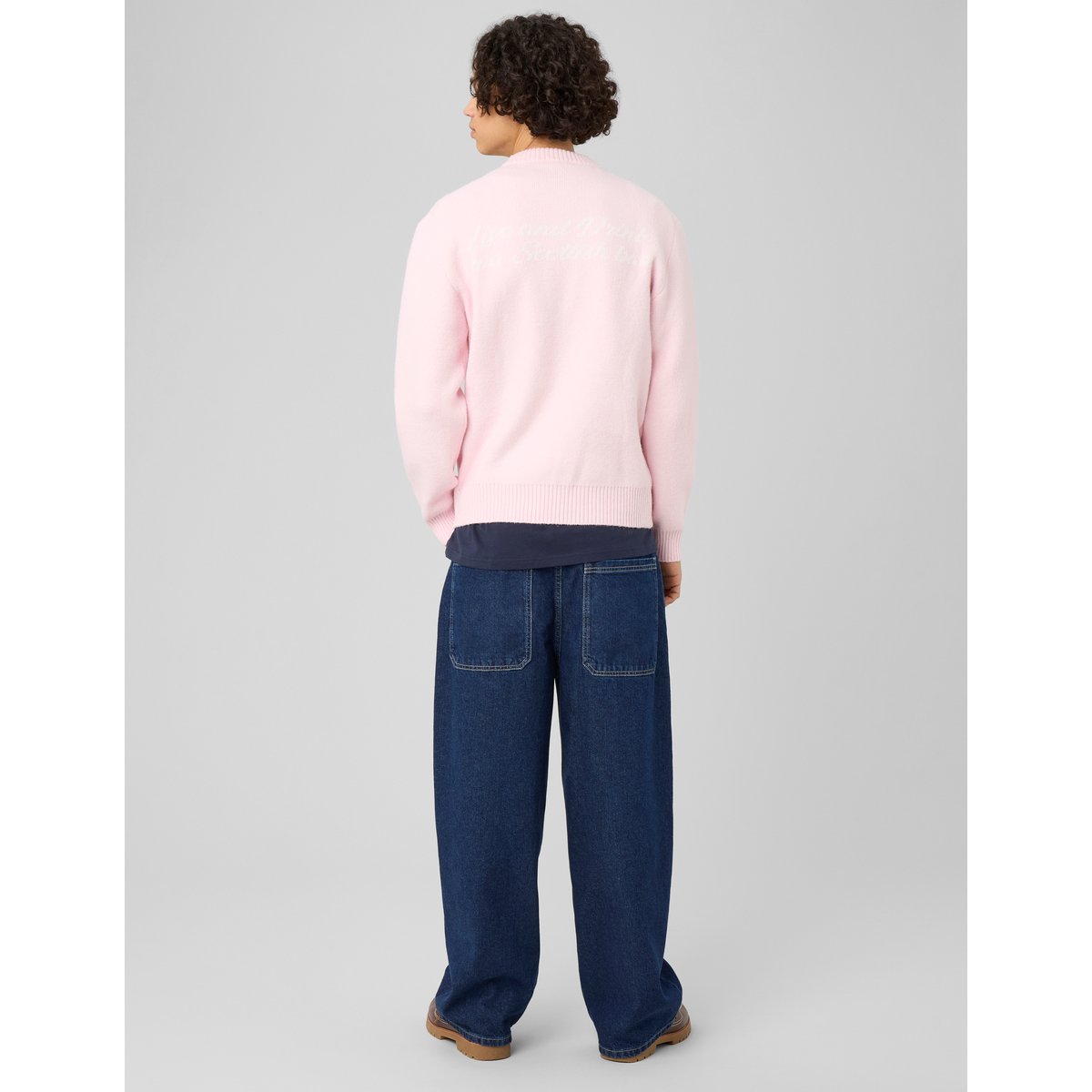 Pull jacquard dos rose pâle, BZB