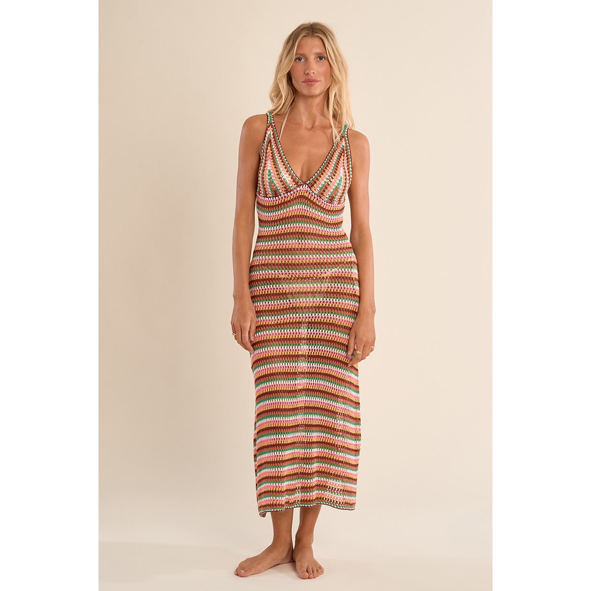 Robe de plage en maille crochet multicolour, MOLLY BRACKEN