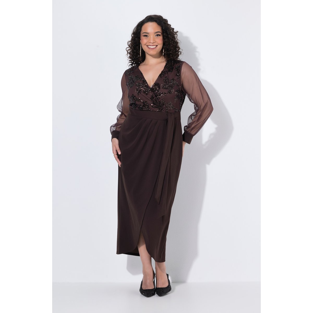 Robe portefeuille à paillettes marron, ULLA POPKEN