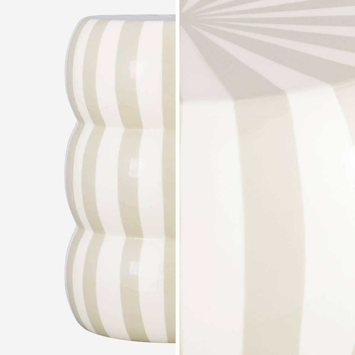 Table d'appoint, bout de canapé, table de chevet acier émaillé à rayures Ø33x H 46cm LOLI beige, SWEEEK