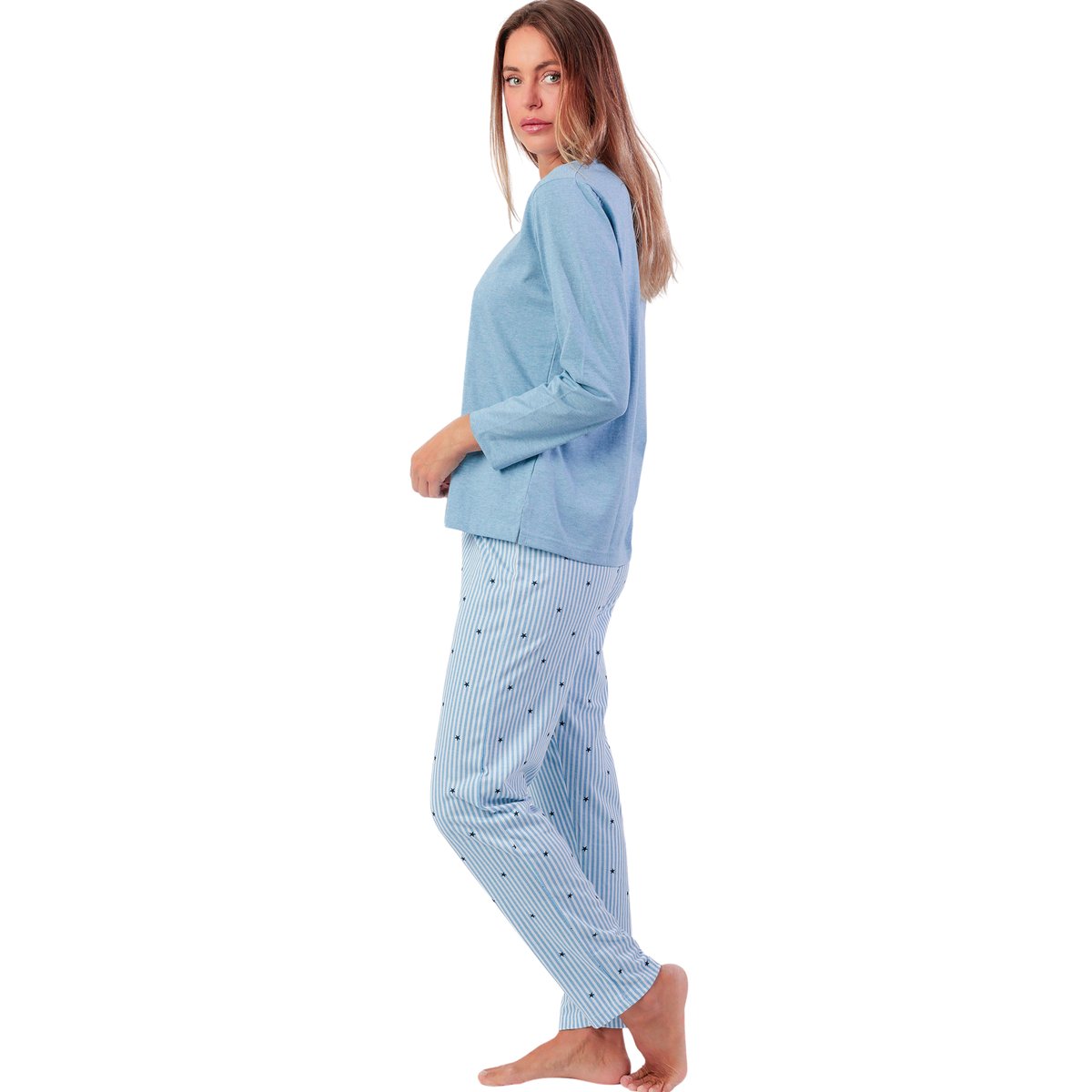 Pyjama pantalon top manches longues Stripes And Stars bleu, ADMAS