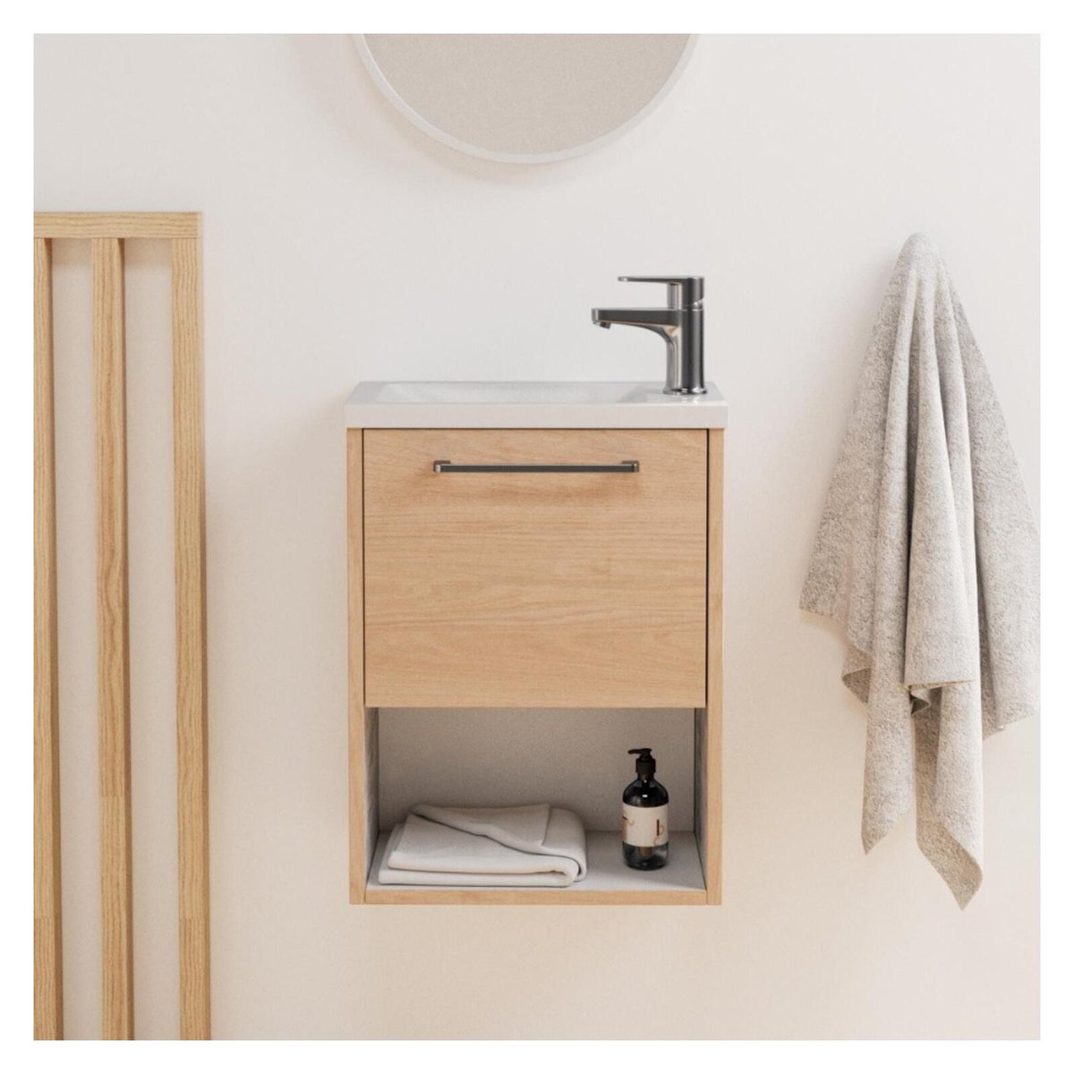 Ensemble meuble lave-mains + robinet NIKA chêne et blanc, MOB IN