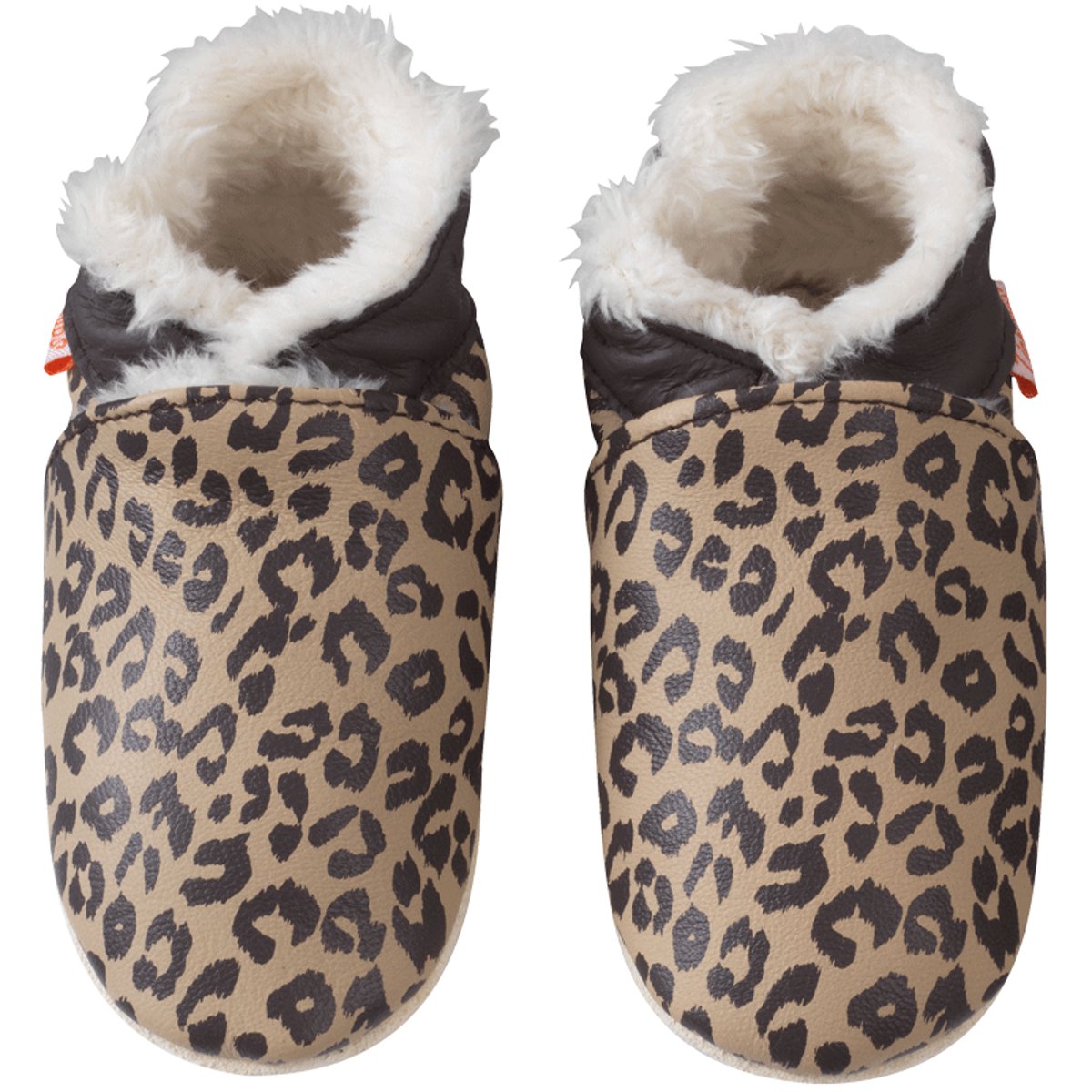 Chaussons cuir souple fourrés Elie les léopards marron, TICHOUPS