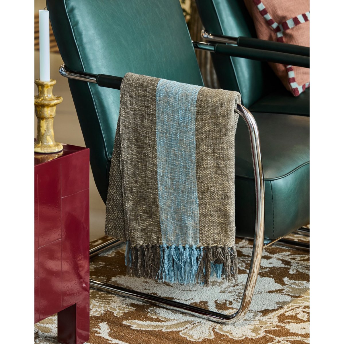 Jeté de lit en coton Ponra marron, bleu clair, HOUSE DOCTOR