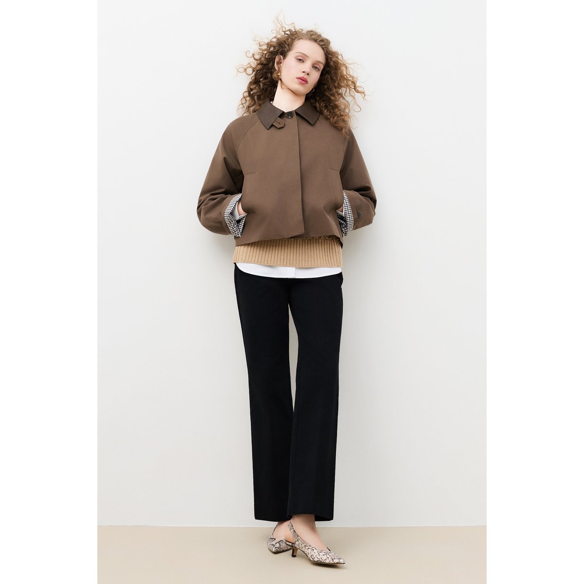 Manteau droit col chemise GROMY marron, CAROLL