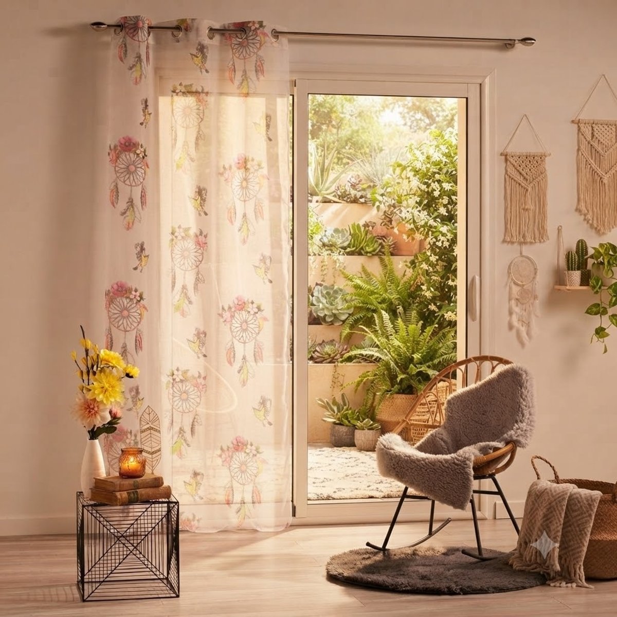 Panneau a oeillets voile Attrape-reves boheme blanc, EDEN