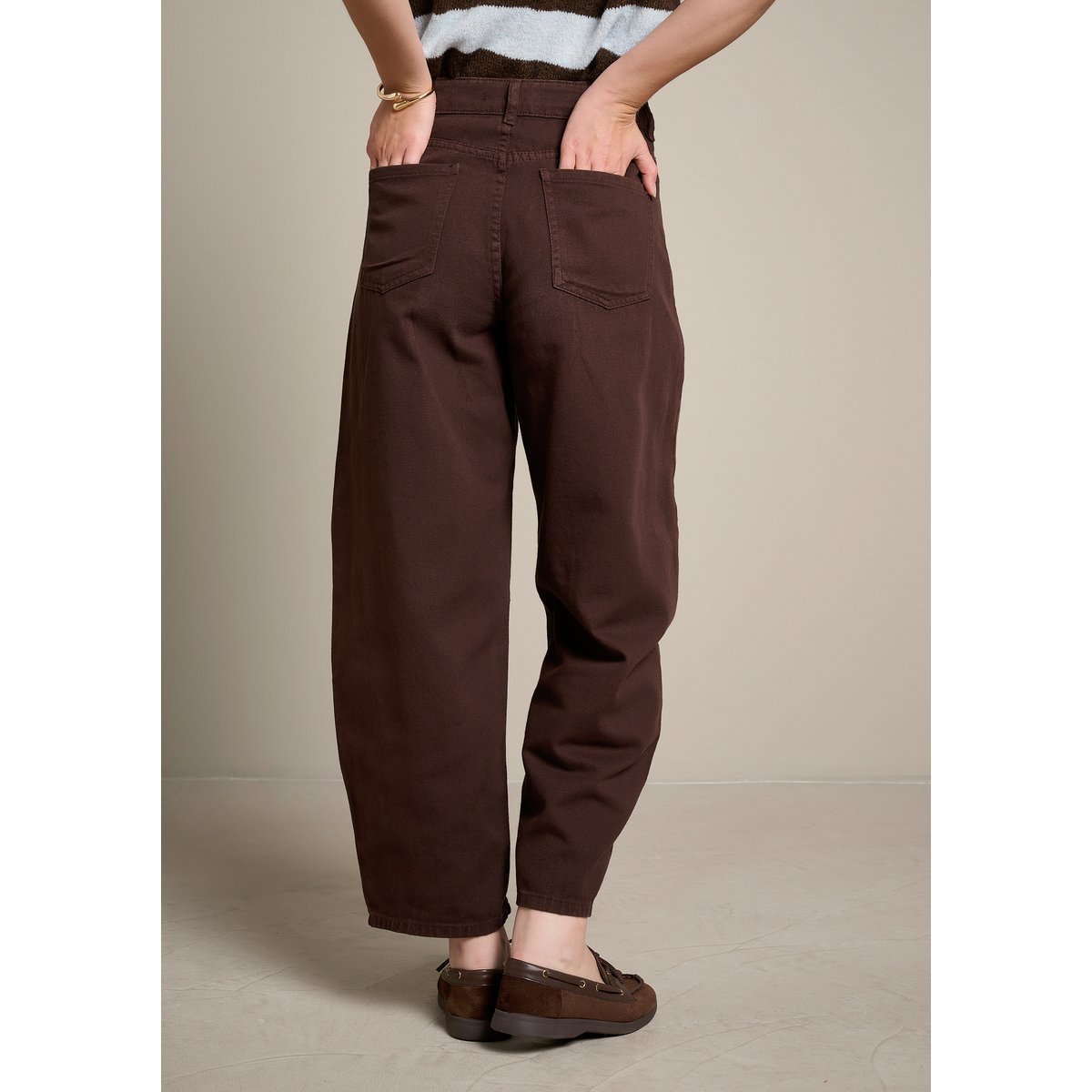 Pantalon ample taille haute brun fonce chocolate, LOLALIZA