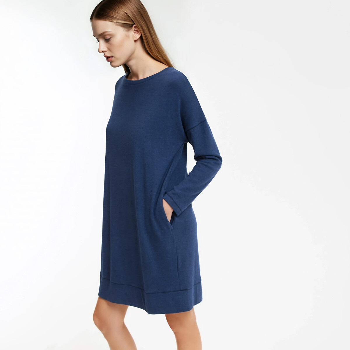 Chemise de nuit en maille grattée, toute douce bleu, LA REDOUTE COLLECTIONS