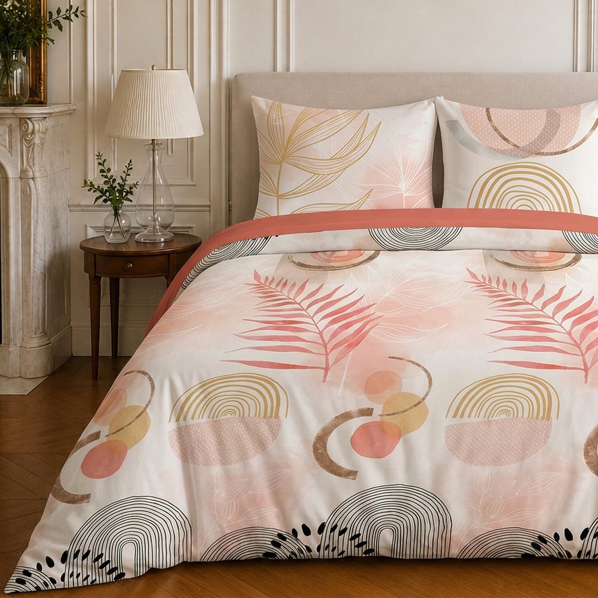 Parure de lit en coton motif floral, TERRACOTTA terracotta, C DESIGN HOME TEXTILE