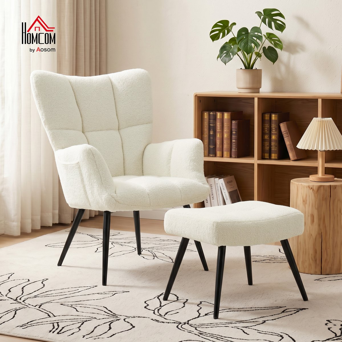 Fauteuil d'appoint avec repose-pieds Peluche beige, HOMCOM