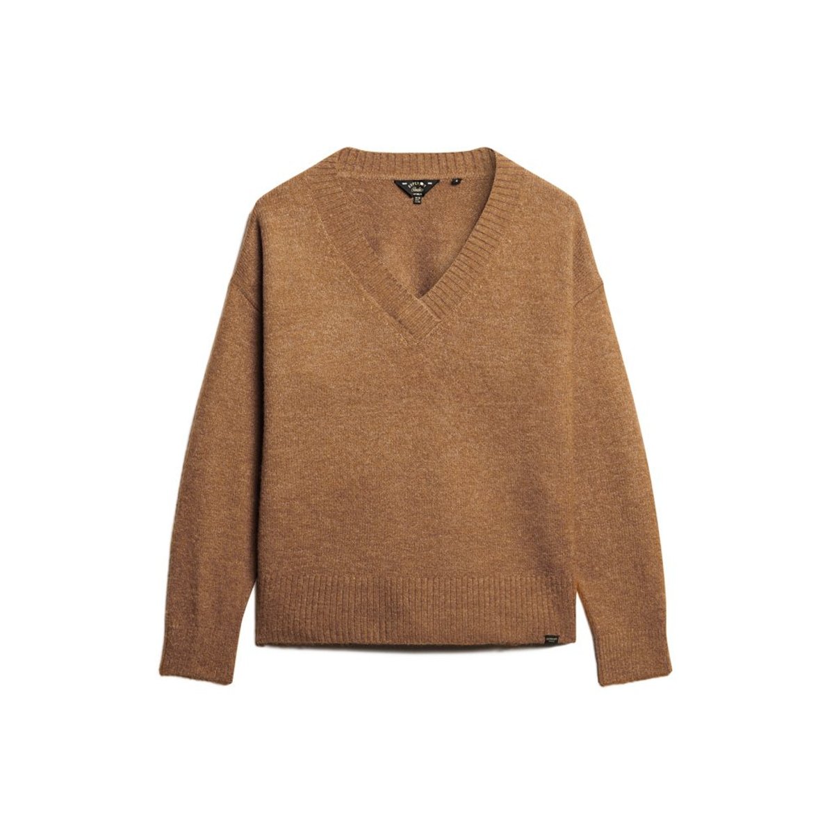 Pull oversize à col V beige peau chiné, SUPERDRY