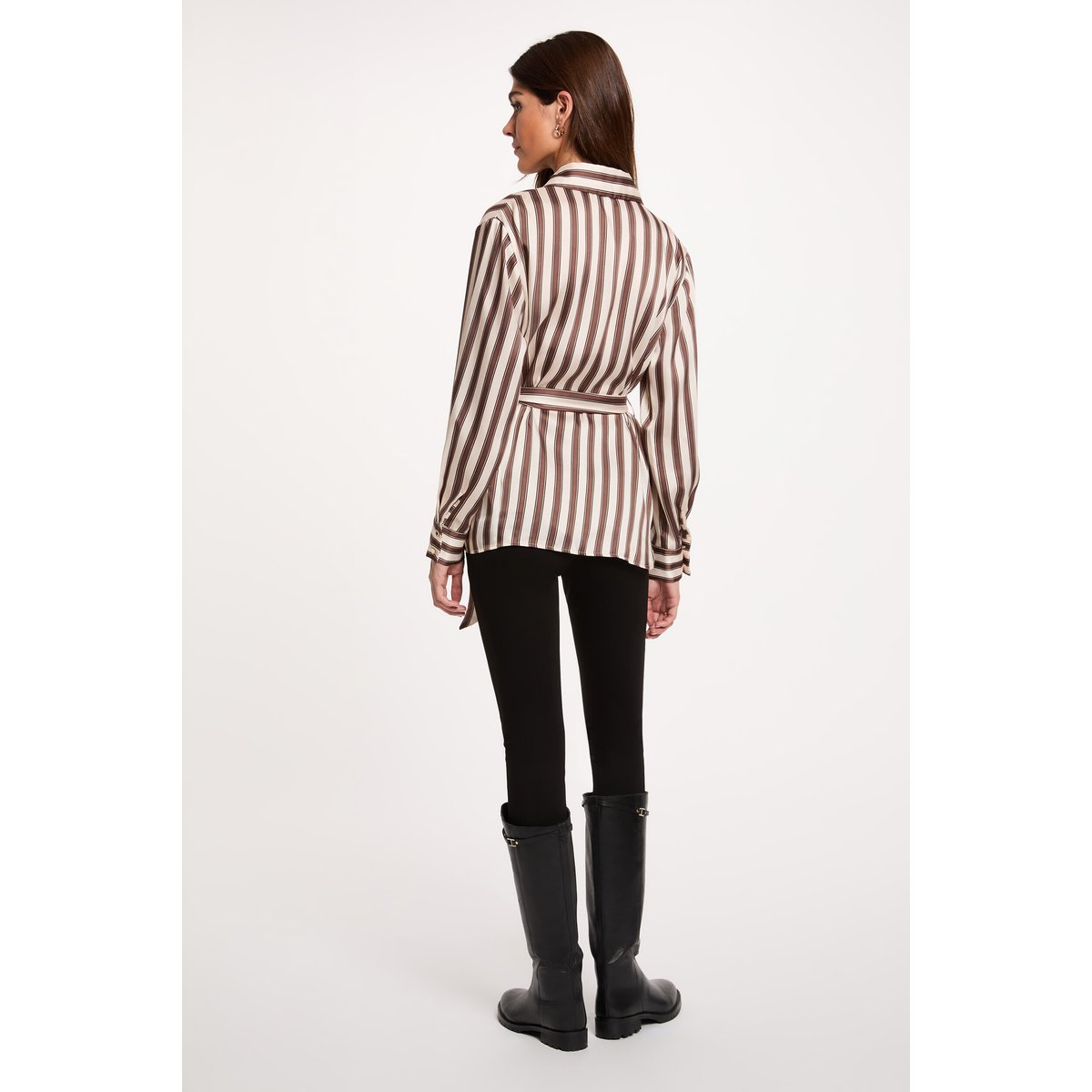 Chemise rayée ceinturée multicolore, MORGAN
