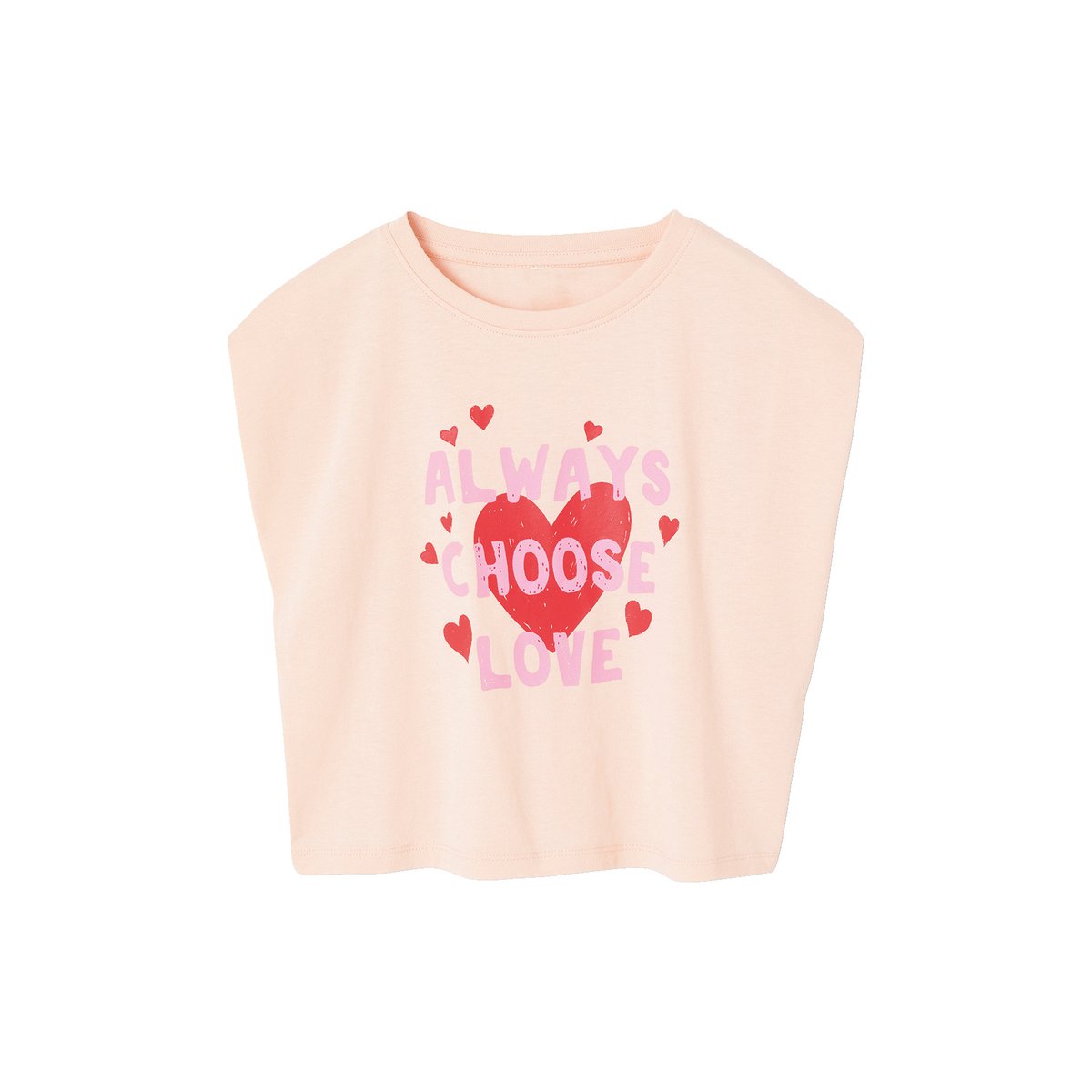 Tee-shirt cropped manches courtes épaulées rose pâle, VERTBAUDET