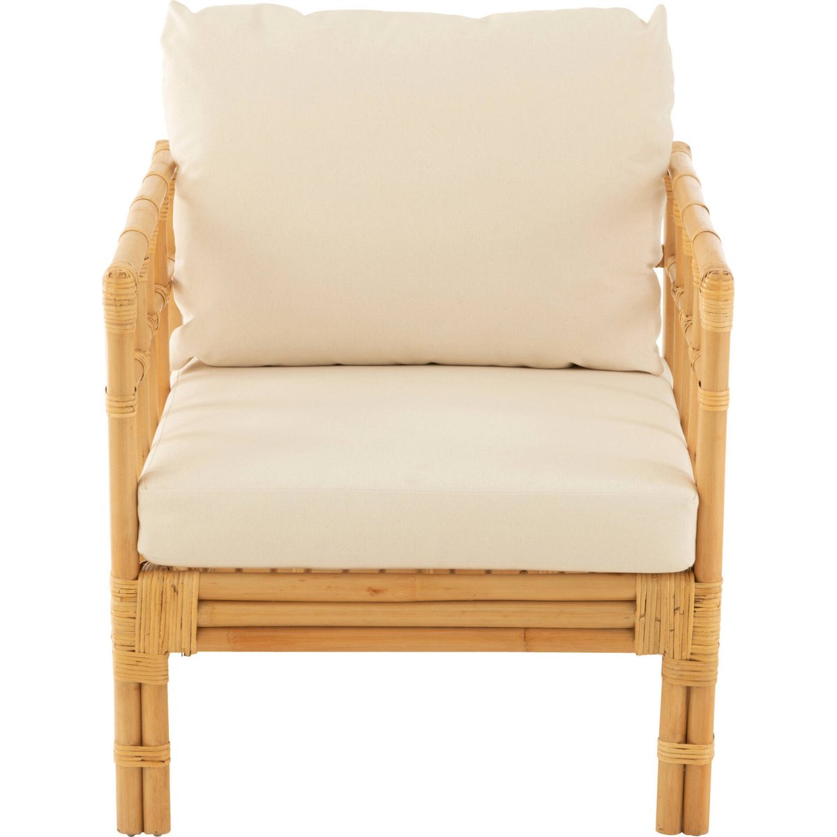 Fauteuil en rotin avec coussin pour salon naturel rotin et blanc cassé, RECOLLECTION