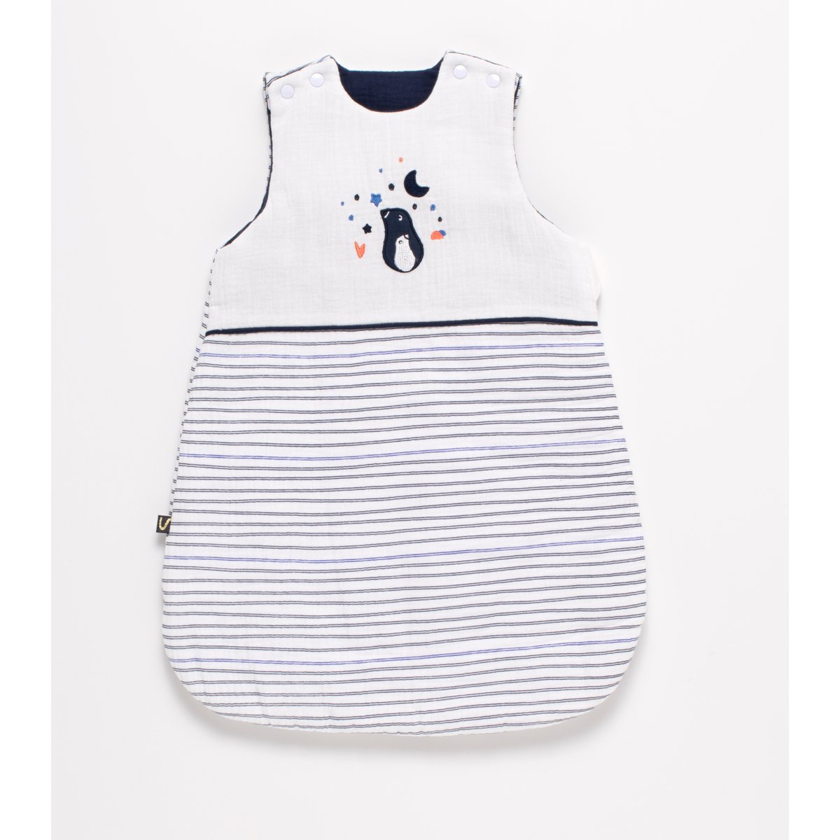 Gigoteuse bébé hiver naissance en double gaze de coton marinière blanc/bleu, SAUTHON
