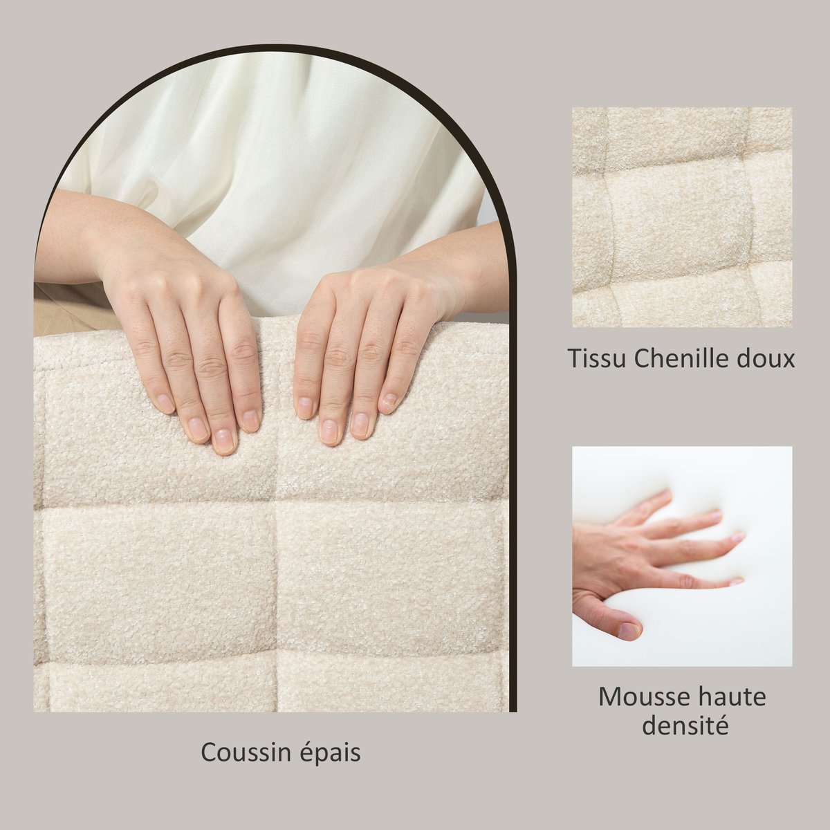Tabouret de bar Chenille (100 % polyester) beige, HOMCOM