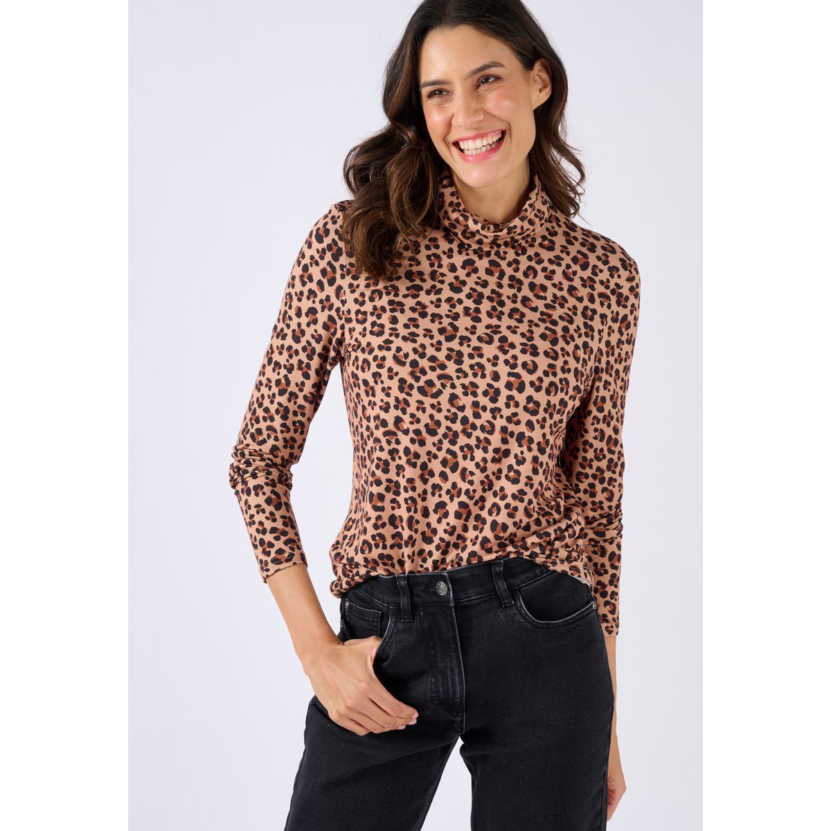 Sous pull col roulé marron beige animalier, DAMART