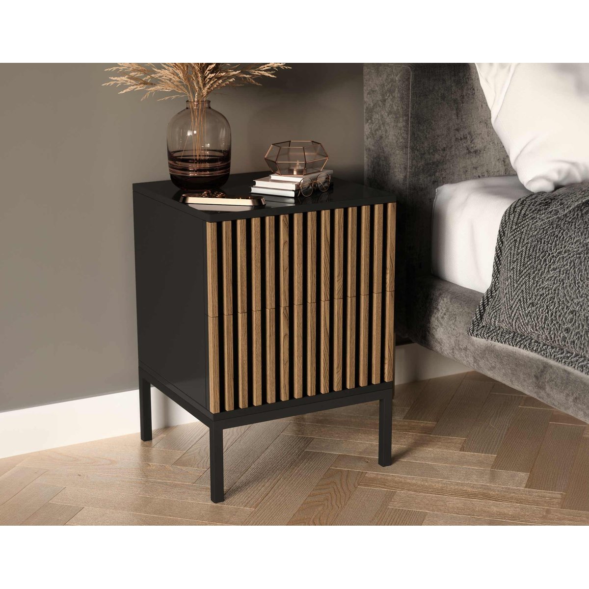 Table de chevet - SAVANNA bois / noir, BEST MOBILIER